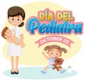 DÃÂ­a del Pediatra text with cartoon character Royalty Free Stock Photo