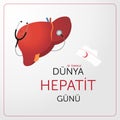 DÃÂ¼nya hepatit gÃÂ¼nÃÂ¼. Translate: World hepatitis day, with stethescope, liver. Vector illustration.