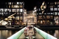 DÃÂ¼sseldorf - Bridge in front of the KÃÂ¶-Bogen reflected in the glass ball at night Royalty Free Stock Photo