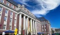 View on historic magnificient facade of former local court building, impressiv pillars neo baroque style Royalty Free Stock Photo