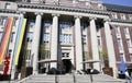 View on historic magnificient facade of former local court building, impressiv pillars neo baroque style Royalty Free Stock Photo