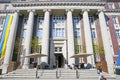 View on historic magnificient facade of former local court building, impressiv pillars neo baroque style Royalty Free Stock Photo