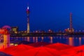 Dusseldorf, Germany - Colorful Night View. Rhine River and the TV Tower in Dusseldorf