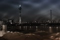 Dusseldorf, Germany - Night View at Rhine River and the TV Tower Bridge Skyline in DÃÂ¼sseldorf Promenade Tent Roof