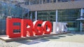 View on logo lettering of ergo insurance group at entrance of german headquarter