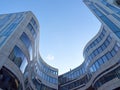 DÃÂ¼sseldorf, NRW, Germany, 25.12.2020: Morning view from below to the Koe-Bogen buildings complex. Modern architecture