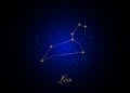 Leo zodiac constellations sign on beautiful starry sky with galaxy and space behind. Gold Lion horoscope symbol constellation