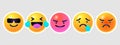 Round emoticons Yellow Emoji faces emoticon smile, digital smiley expression emotion feelings, chat cartoon emotes Royalty Free Stock Photo