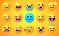 Round emoticons Yellow Emoji faces emoticon smile, digital smiley expression emotion feelings, chat cartoon emotes Royalty Free Stock Photo