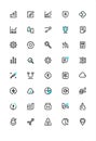 40 Minimalist Business and Data Outline Icons Set with Blue Accents Royalty Free Stock Photo