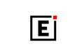 E alphabet letter logo icon in black and white. Company and business design with square and red dot. Creative corporate identity Royalty Free Stock Photo