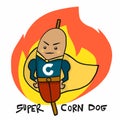 Super corndog hero on fire cartoon logo illustration Royalty Free Stock Photo