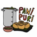 Pani Puri indian food cartoon  illustration Royalty Free Stock Photo