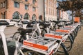 E-Bicycle Rental Station To copenhagen, denmark february 18, 2019. Bycyklen. Electric rental bikes in Copenhagen. Rental bicycle