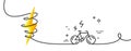 E-bike line icon. Motorized bicycle transport sign. Continuous line with curl. Vector