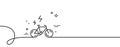 E-bike line icon. Motorized bicycle transport sign. Continuous line with curl. Vector