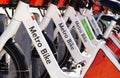 E-Bikes parked diagonally in Culver City Royalty Free Stock Photo