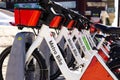 E-Bikes parked diagonally in Culver City Royalty Free Stock Photo