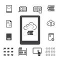 E-book with cloud computing icons set. Royalty Free Stock Photo