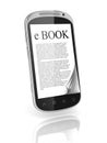 E-book 3d concept - book instead of display on the touch screen phone Royalty Free Stock Photo