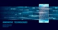 E-book mobile smartphone 3d virtual reality visual imagination mind effect.Big data binary code flow numbers. Creative e