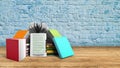 E-book reader Books and tablet breeck background 3d render Success knowlage concept Royalty Free Stock Photo