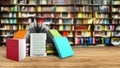 E-book reader Books and tablet library background 3d illustration Success knowlage concept