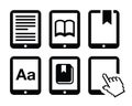 E-book reader, e-reader icons set Royalty Free Stock Photo