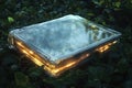 E-book With Translucent Screen Glows Softly Amidst Lush Green Foliage. Generative AI