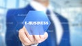 E-Business, Businessman working on holographic interface, Motion Graphics Royalty Free Stock Photo