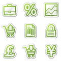 E-business web icons, green contour sticker series Royalty Free Stock Photo
