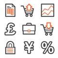 E-business web icons, orange and gray contour