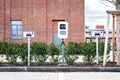 e-car charging station, electric vehicle supply equipment (EVSE) information sign electric car charge point, parking Royalty Free Stock Photo