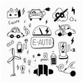 E car Doodle set. Green energy Royalty Free Stock Photo