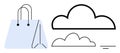 Minimalistic Shopping Bag and Cloud Icons for E-commerce and Cloud Computing Royalty Free Stock Photo