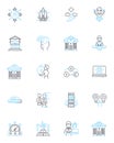 E-commerce company linear icons set. Shipping, Inventory, Marketing, Payments, Social, Returns, Cart line vector and