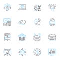 E-commerce company linear icons set. Shipping, Inventory, Marketing, Payments, Social, Returns, Cart line vector and