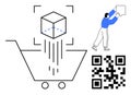 Digital Shopping Concept with 3D Product Scanning, QR Code Integration, and E-commerce Illustration Royalty Free Stock Photo