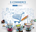 E-commerce Concept with Doodle design style :on line marketing