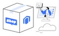 E-commerce and Online Shopping Concept with Delivery Box, Analytics Presentation, and Cloud Integration Royalty Free Stock Photo