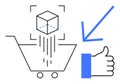 E-commerce 3D Product Selection Concept with Cart, Cube, and Approval Icons Royalty Free Stock Photo