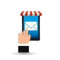 E-commerce concept, hand holding smartphone email envelope icon