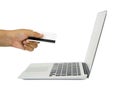 E-commerce concept image. a hand with credit card and notebook Royalty Free Stock Photo