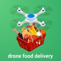E-commerce concept order food online website. Drone delivery healthy food