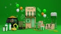 E-commerce concept on St. Patrick`s Day, Shopping online and delivery service on mobile application., 3d rendering Royalty Free Stock Photo