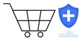 Shopping Cart with Security Shield and Cloud Symbol Online Safety and E-Commerce Protection Royalty Free Stock Photo