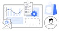 E-commerce Dashboard with Graphs, Notifications, User Profile, and Shopping Bag Illustration