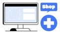 E-commerce Dashboard With Medical Cross Icon and Shop Speech Bubble