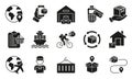 E-commerce and Delivery Service Silhouette Icon Set. Global Shipping Business Glyph Pictogram. Order Cargo, Parcel Box Royalty Free Stock Photo