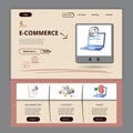 E-commerce flat landing page website template. Sms marketing, live event, target. Web banner with header, content and